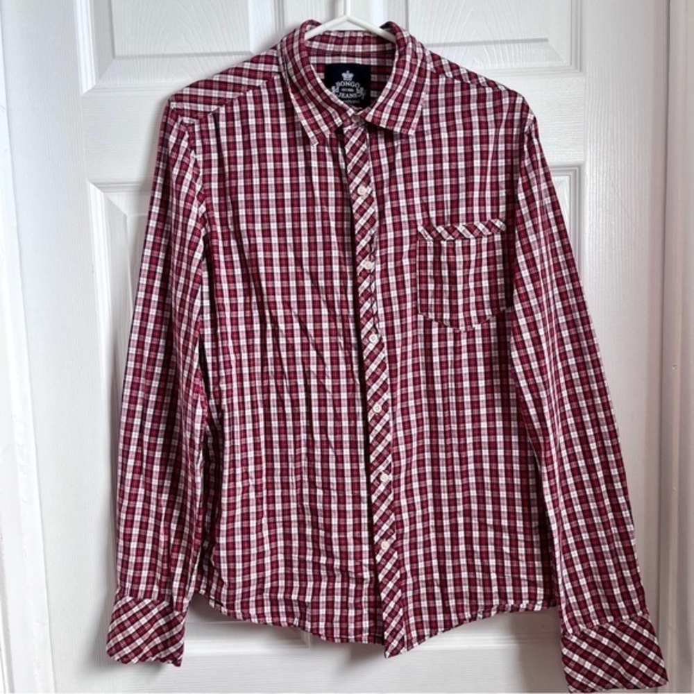 3/25$💥 Bongo Jeans Button down Plaid  Medium Men Red White long sleeve collared